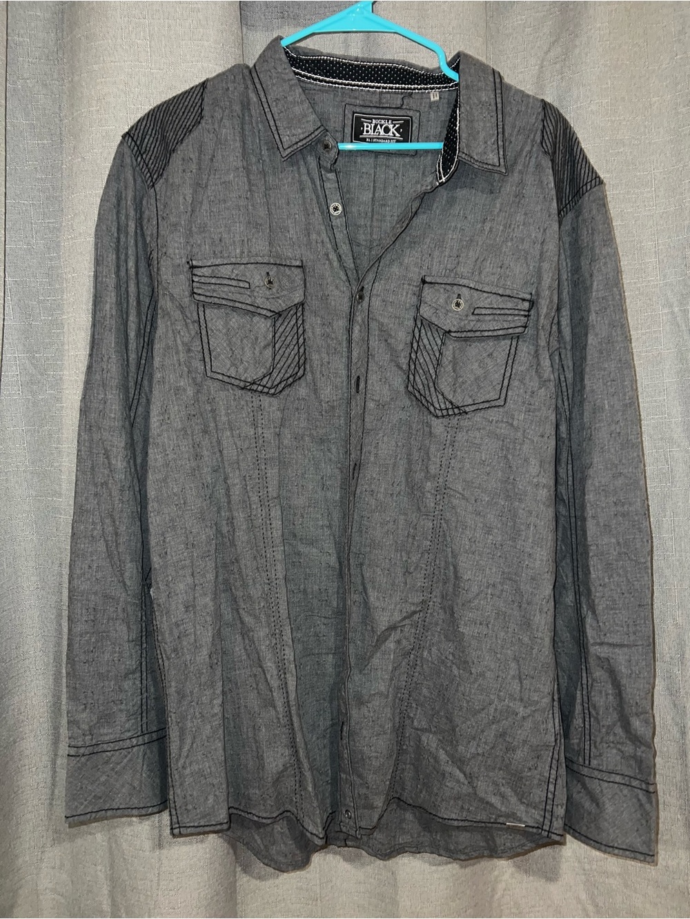 Black Rivet Charcoal Gray Long-Sleeve Shirt with Chest Pockets